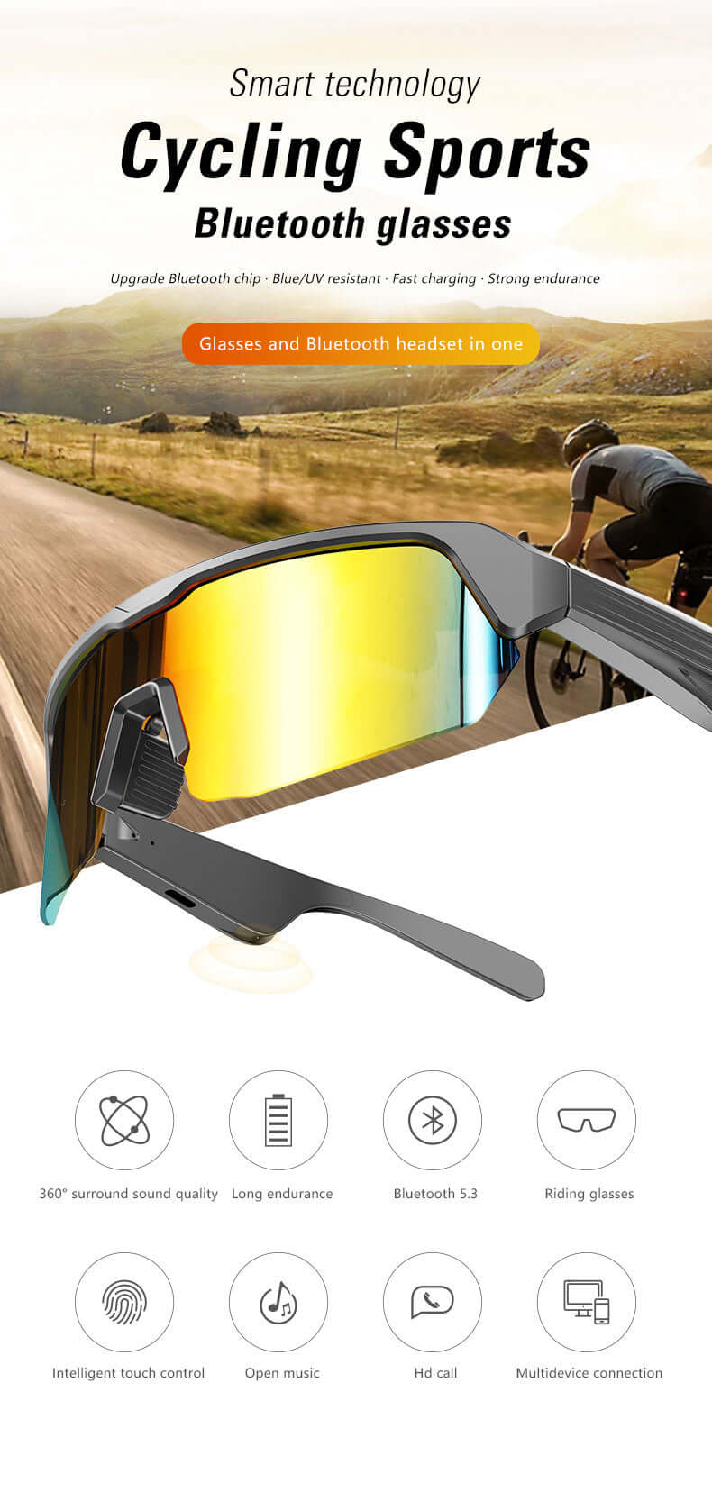 YJ006 sport sunglasses - cycling sports audio glasses - YWT