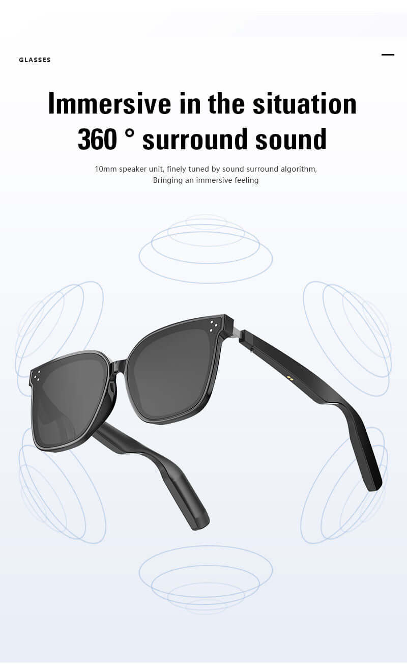 Smart Bluetooth Audio Glasses - 360° surround sound, Hands-Free Calling, Voice Assistant, Long Battery, UV400 resists ultraviolet rays - YWT