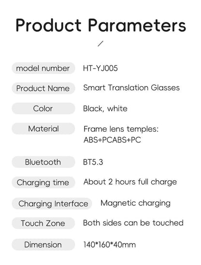 YWT translation glasses - product parameters