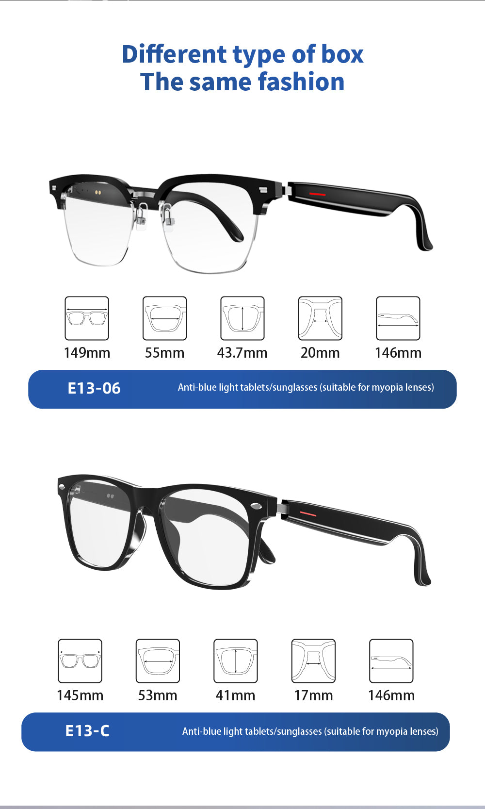 E13 audio glasses - two fashionable types to select - YWT